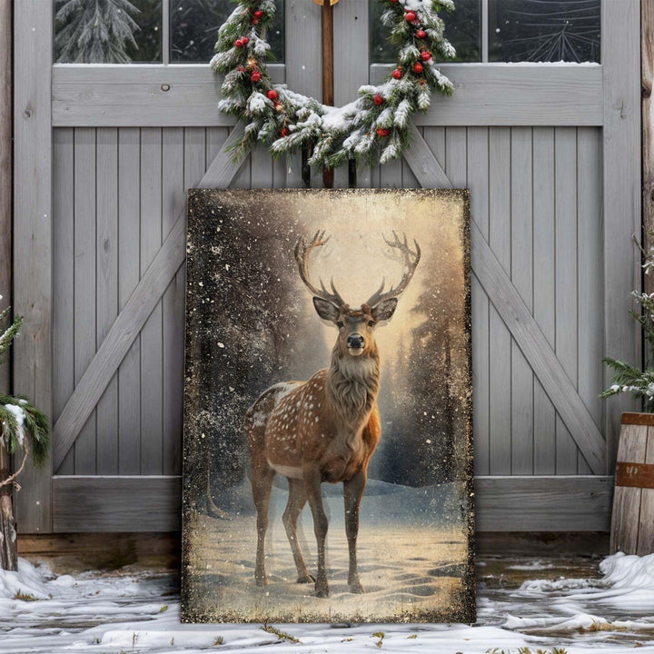 Vintage Winter Deer Christmas Wall Art IV