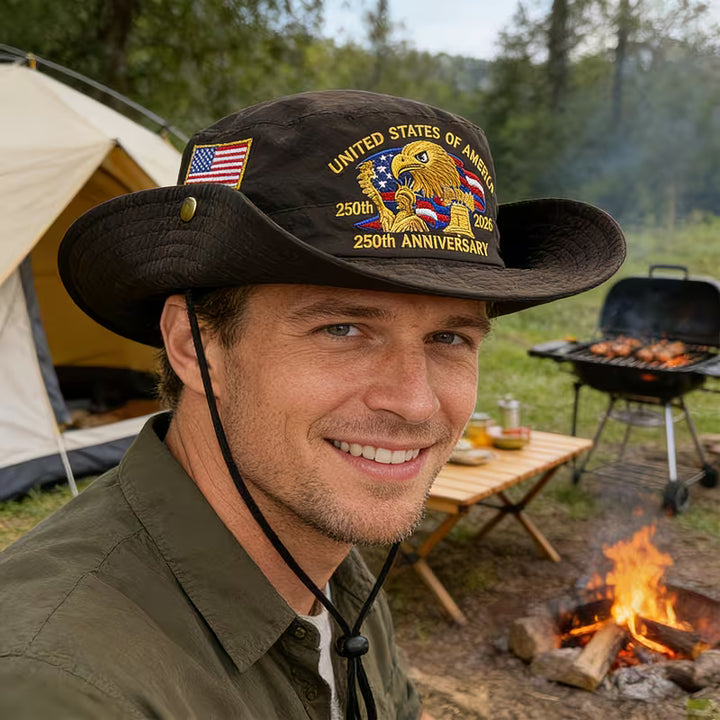 USA 250th Anniversary Fisherman’s Hat – Patriotic Eagle Bucket Hat | Adjustable Wide Brim Sun Hat (Unisex)