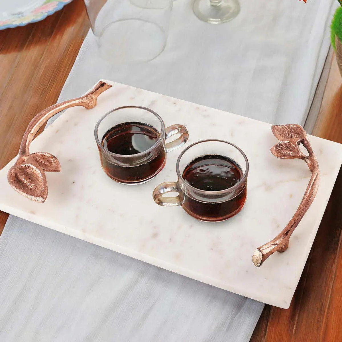 Marcella Marble Tray with Leaf Handles