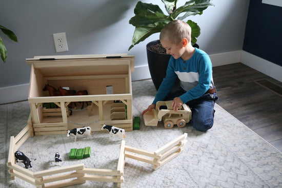 Wooden Skid Loader Toy, Skid Steer with Movable Bucket