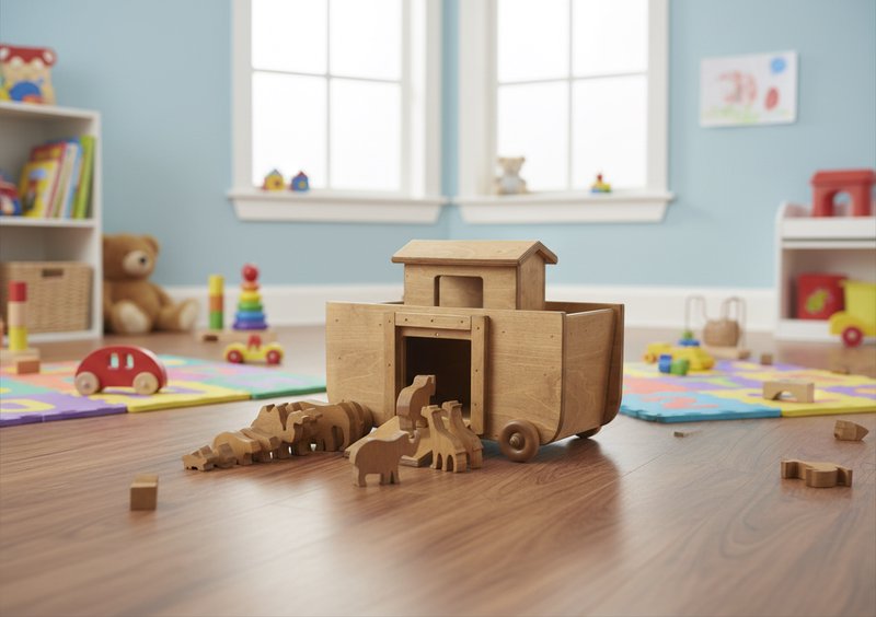Wooden Noah's Ark Toy with 14 Toy Animals, Amish-Made