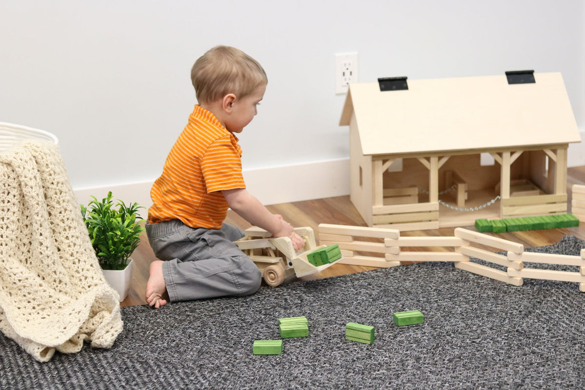 Wooden Skid Loader Toy, Skid Steer with Movable Bucket