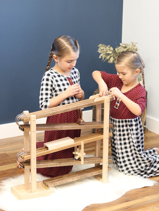 Amish-Made Deluxe Wooden Marble Flyer Racetrack Toy