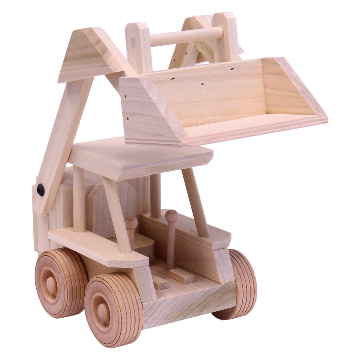 Wooden Skid Loader Toy, Skid Steer with Movable Bucket