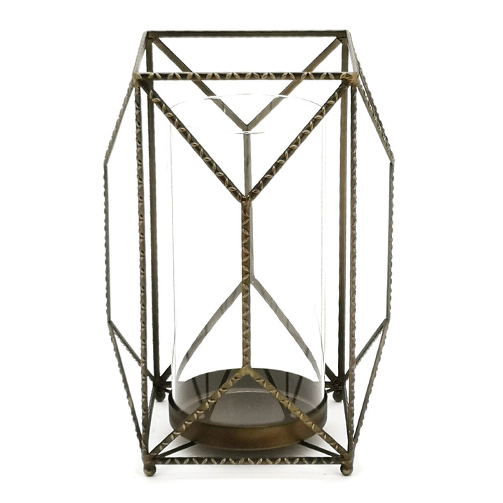 Geometric Candle Holder with Glass Hurricane