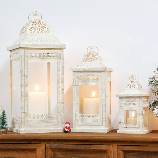 Set of 3 20"&14.5"&9.5"H Decorative Candle Lanterns (Beige)