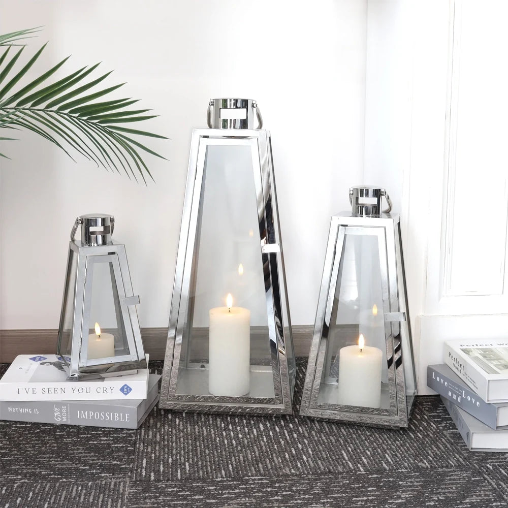 Set of 3-21'' & 16'' &11''High Stainless Steel Lantern