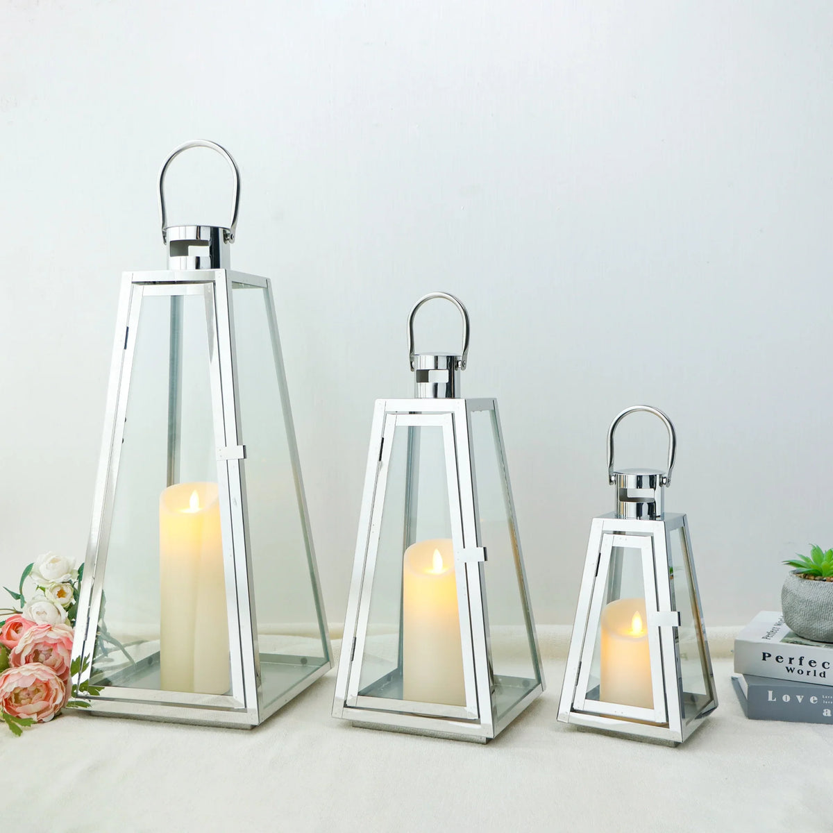 Set of 3-21'' & 16'' &11''High Stainless Steel Lantern