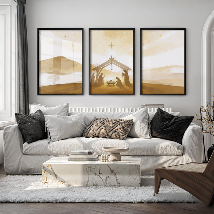 Minimalist Nativity Scene Triptych Wall Art Set