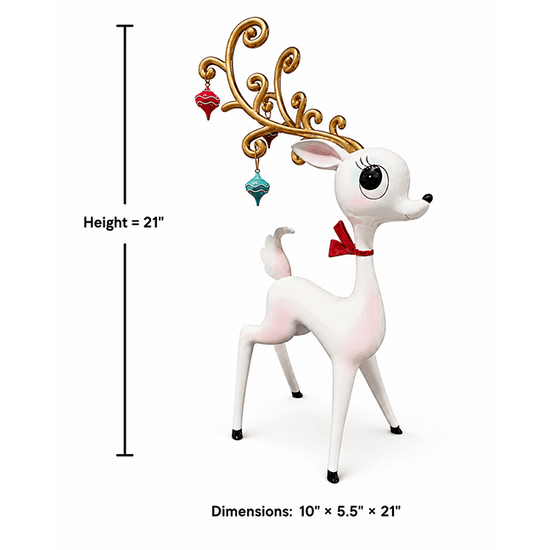 Miss Fluff 21" Retro White Miss Deer With Ornament Antlers Christmas Decor