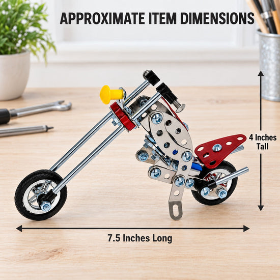 Metal Motorcycle Model Kit Buildable Chopper Toy with Bolts & Tools DIY  (105 Pieces) 7.5 Inches
