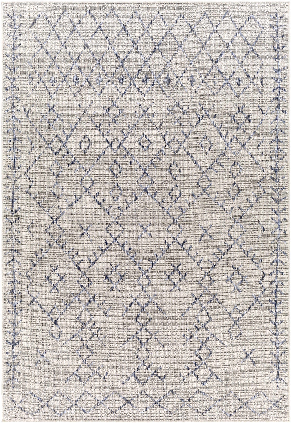 Maunawili Blue Detailed Gray Outdoor Rug - Clearance