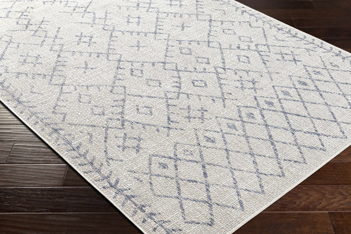 Maunawili Blue Detailed Gray Outdoor Rug - Clearance