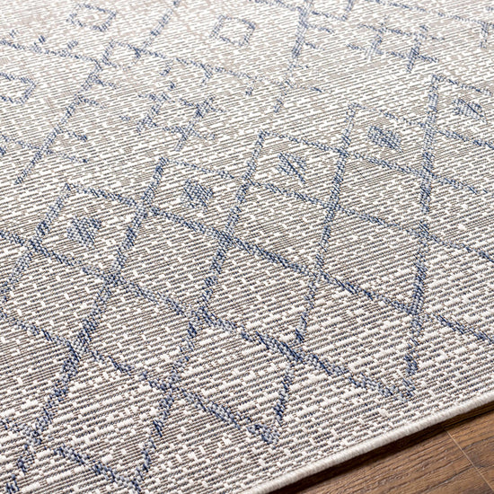 Maunawili Blue Detailed Gray Outdoor Rug - Clearance