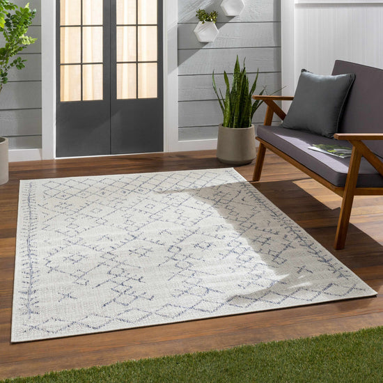 Maunawili Blue Detailed Gray Outdoor Rug - Clearance