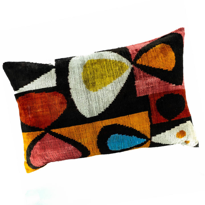 Moonlight Silk Velvet Ikat Throw Pillow Cover, 16 x 24, designer-style velvet home decor