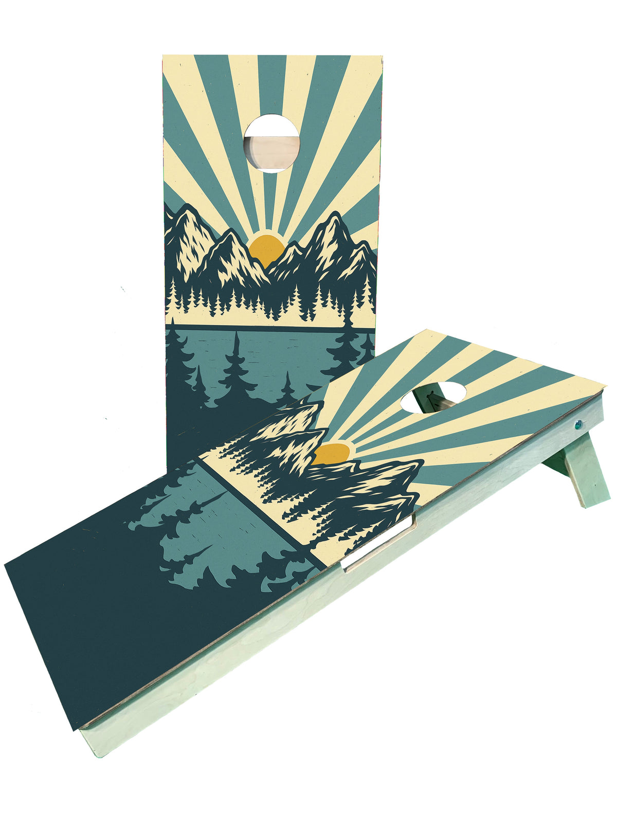 Lake in the Mountains Retro Cornhole Set