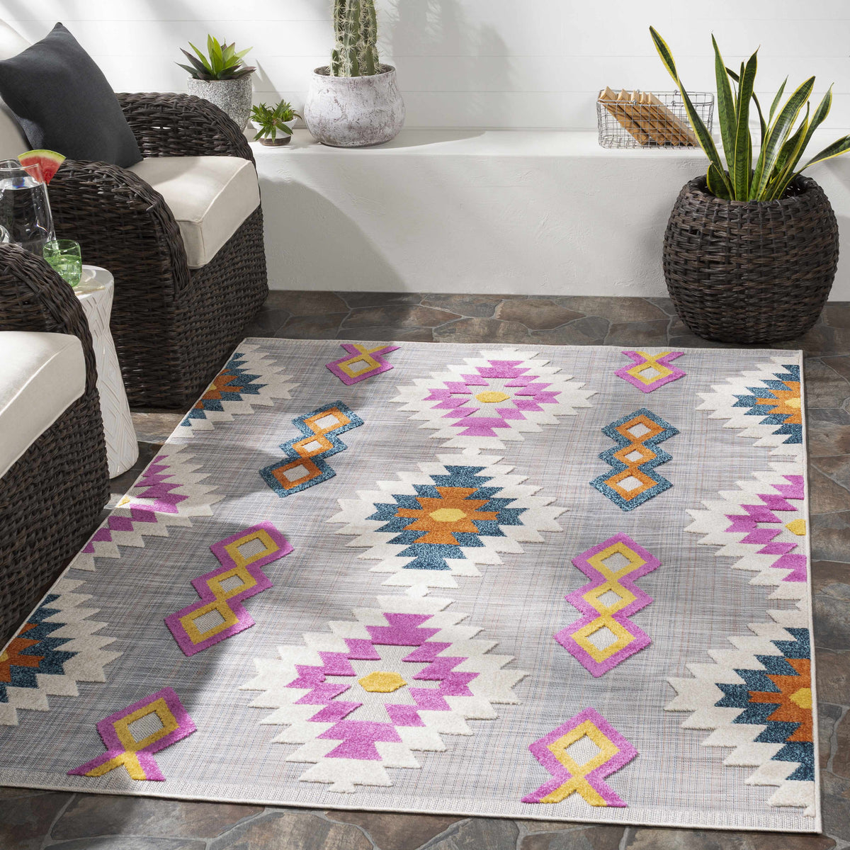 Alburg Southwestern Magenta Outdoor Carpet - Clearance