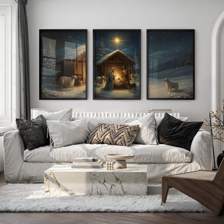 Nativity Jesus Birth Wall Art Triptych – Christmas Set