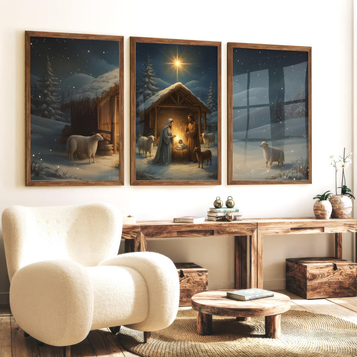 Nativity Jesus Birth Wall Art Triptych – Christmas Set