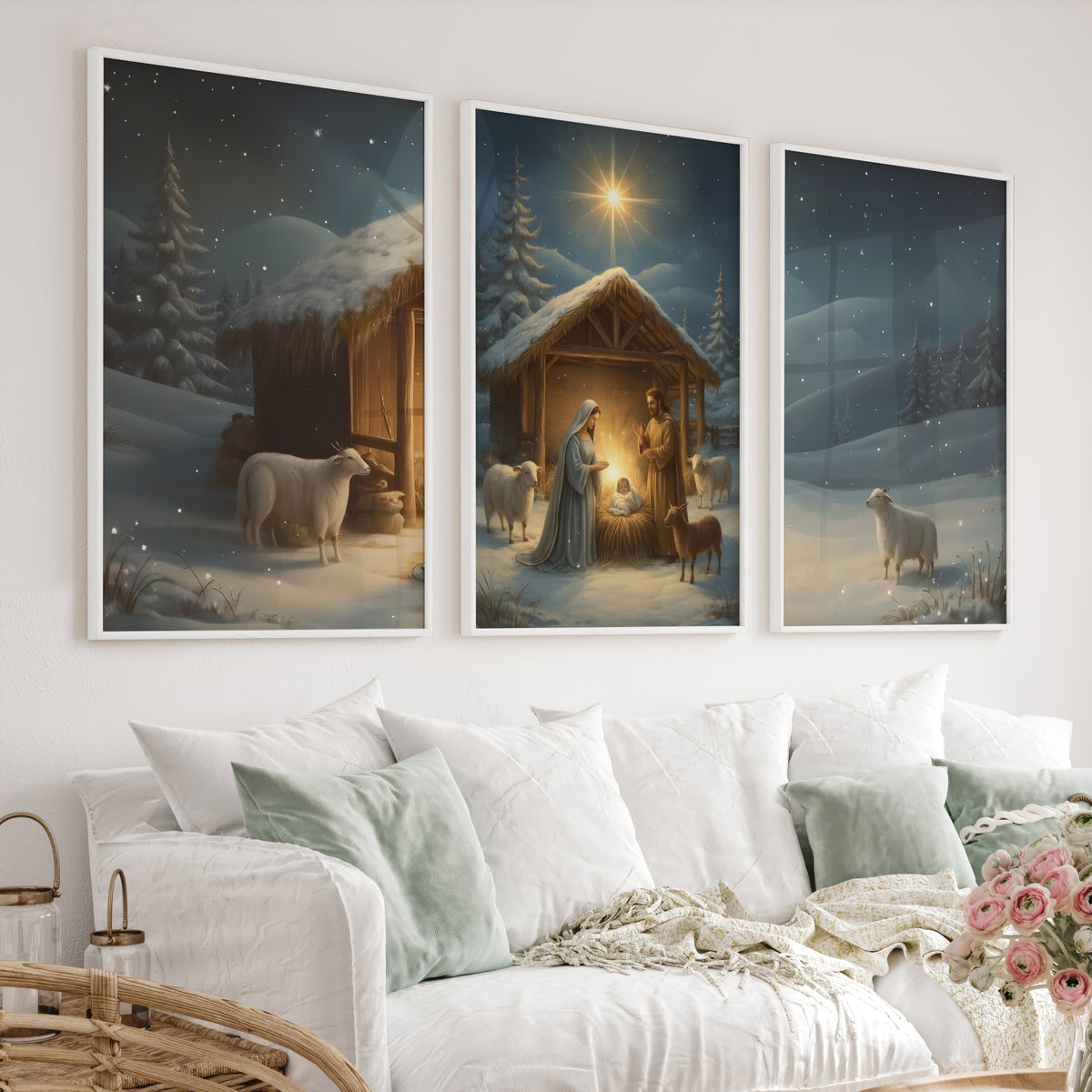 Nativity Jesus Birth Wall Art Triptych – Christmas Set