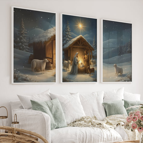 Nativity Jesus Birth Wall Art Triptych – Christmas Set