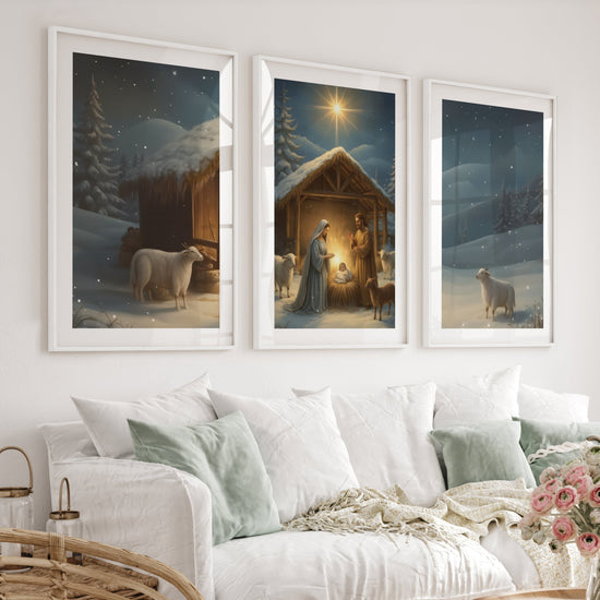 Nativity Jesus Birth Wall Art Triptych – Christmas Set