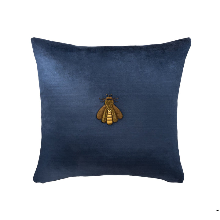 Navy Bee Silk Velvet Throw Pillow Cover, 20 x 20, luxury bee decor for sofa or bed at Cedar & Spice Gifts