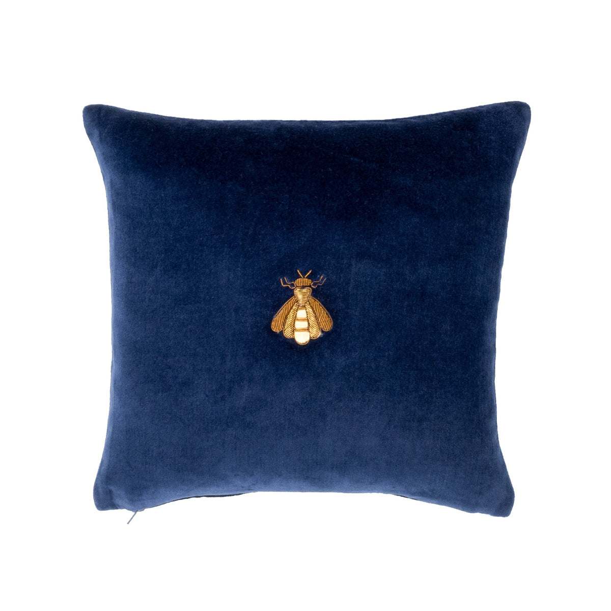 Navy Bee Silk Velvet Throw Pillow Cover, 12 x 12