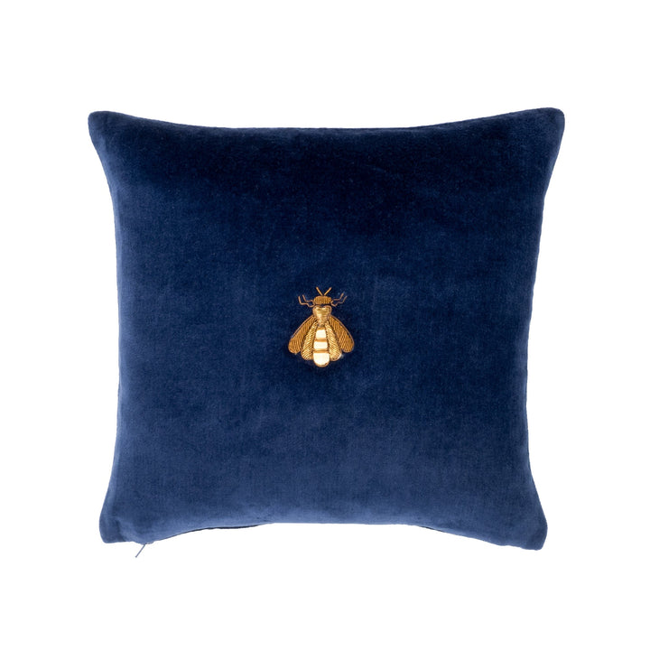 Navy Bee Silk Velvet Throw Pillow Cover, 12 x 12, luxury bee decor for sofa or bed at Cedar & Spice Gifts