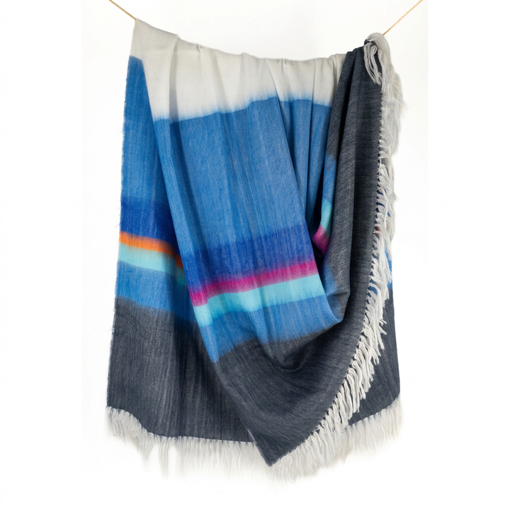 Handwoven Alpaca Throw Blanket | Blue, Hot Pink, Orange & White | Kallpa Collection