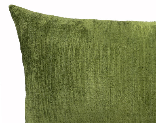 Olive Green Silk Velvet Ikat Pillow Cover, 16 x 24