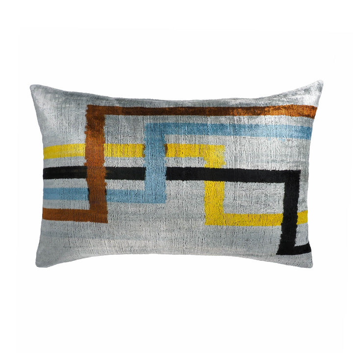 Olympia Silk Velvet Ikat Throw Pillow Cover, 16 x 24, luxury ikat accent for sofa or bed at Cedar & Spice Gifts