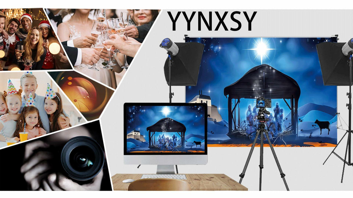 YYNXSY Nativity Scene Backdrop 10x8FT Christmas Star Night Blue