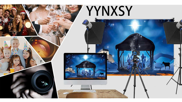 YYNXSY Nativity Scene Backdrop 10x8FT Christmas Star Night Blue