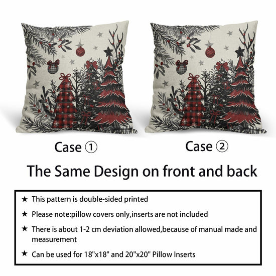 Black Red Christmas Tree Throw Pillow Covers 18x18 Set of 2 Xmas Decor