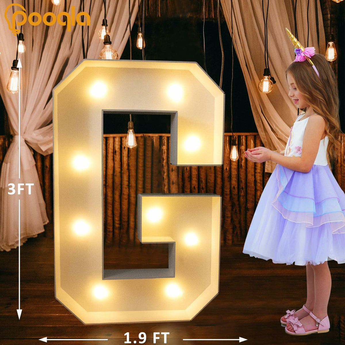 Pooqla 3FT LED Marquee Letter G Light Up Cool & Warm White 3 Feet
