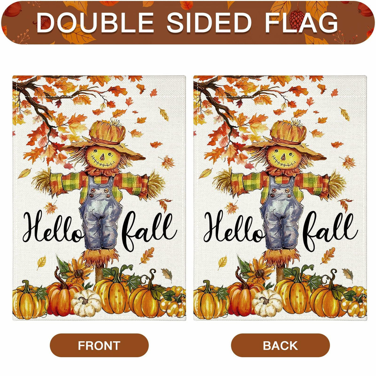 Artscope Fall Maple Leaves Scarecrow Pumpkin Garden Flag 12x18 Inch Polyester