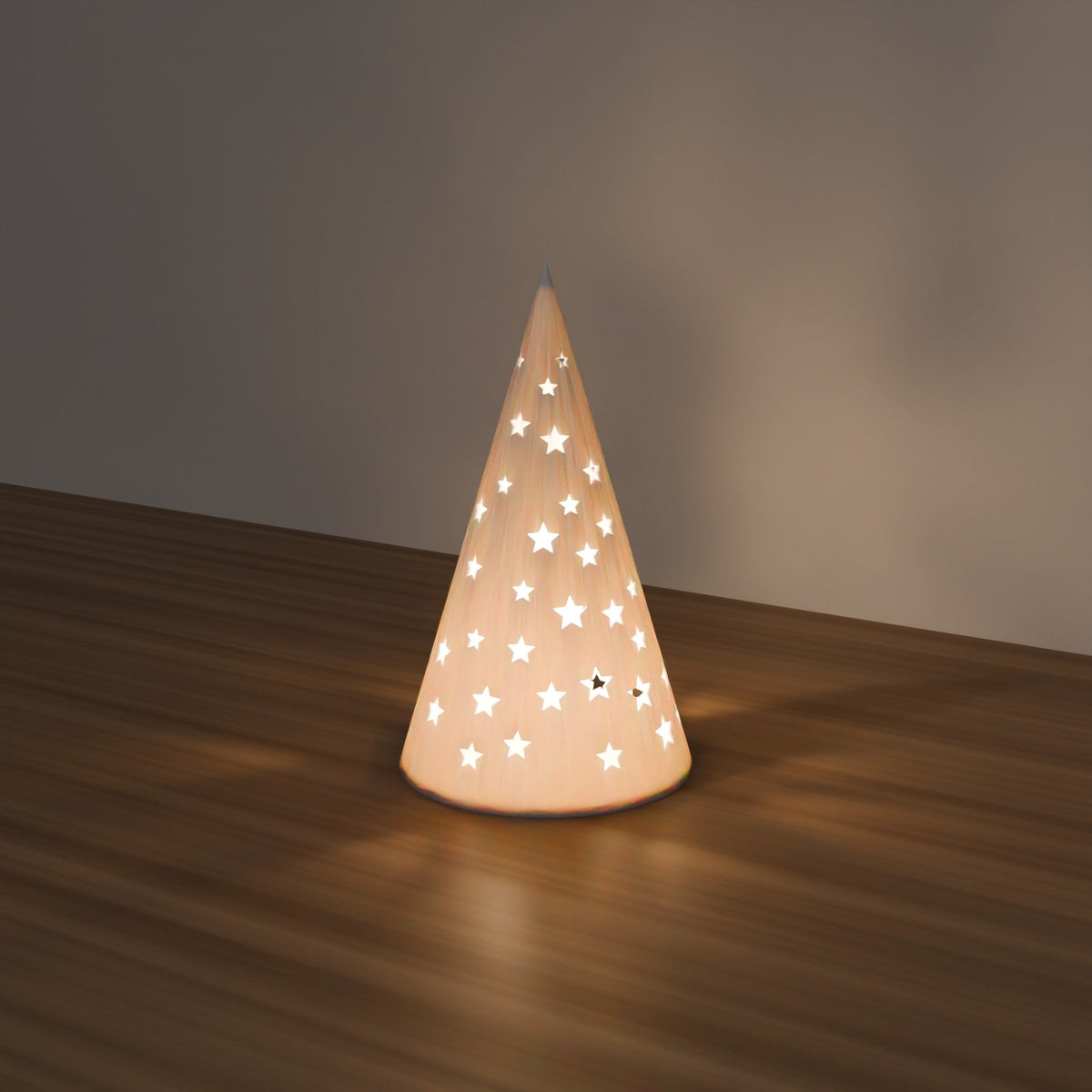 Starry Cone Tree Luminary — 3D Printed, White