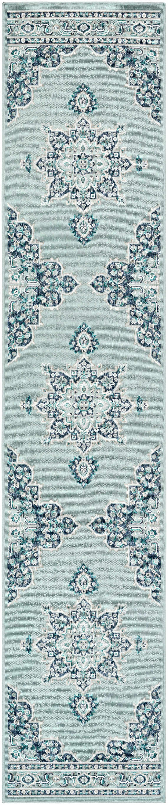 Orla Pale Blue Medallion Outdoor Area Rug - Clearance