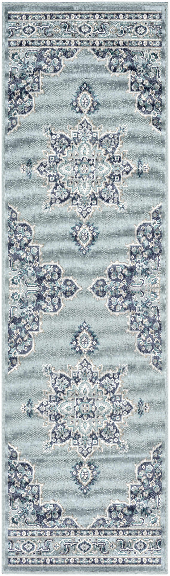 Orla Pale Blue Medallion Outdoor Area Rug - Clearance
