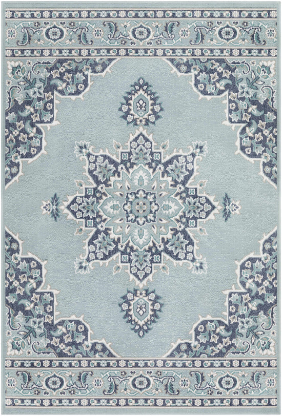 Orla Pale Blue Medallion Outdoor Area Rug - Clearance