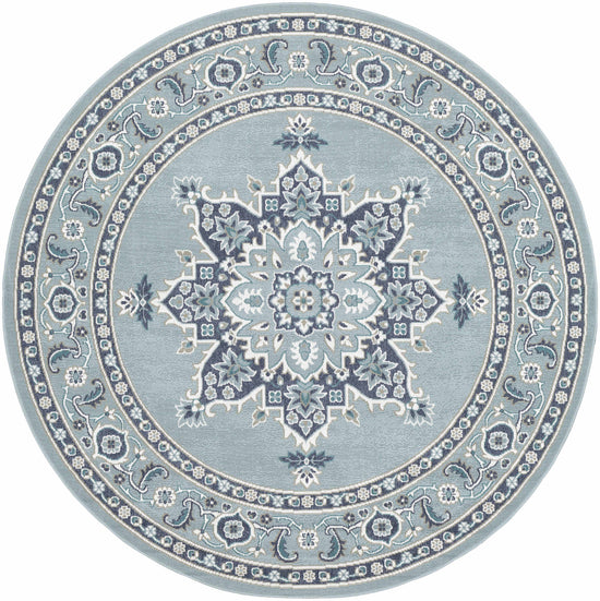 Orla Pale Blue Medallion Outdoor Area Rug - Clearance