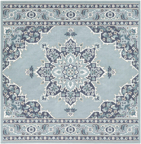 Orla Pale Blue Medallion Outdoor Area Rug - Clearance