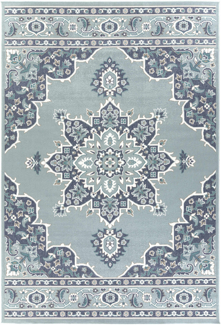 Orla Pale Blue Medallion Outdoor Area Rug - Clearance