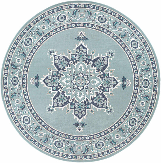 Orla Pale Blue Medallion Outdoor Area Rug - Clearance