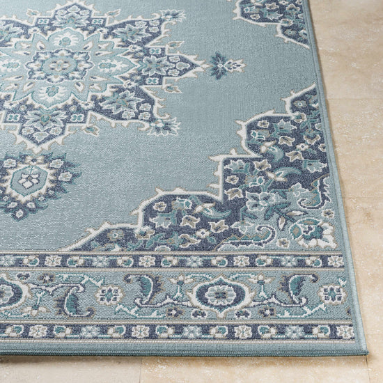 Orla Pale Blue Medallion Outdoor Area Rug - Clearance