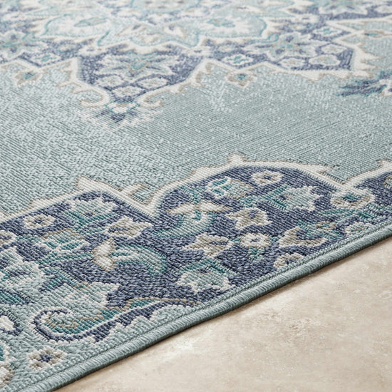 Orla Pale Blue Medallion Outdoor Area Rug - Clearance