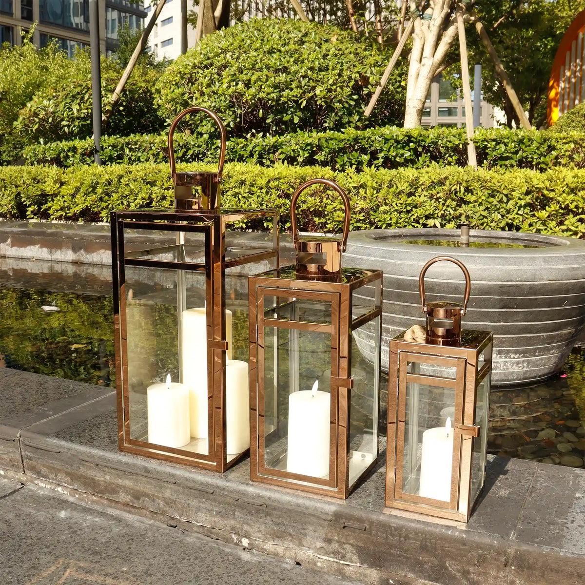 Set of 3 Stainless Steel Lantern  (12/15/19'') -Rose Gold