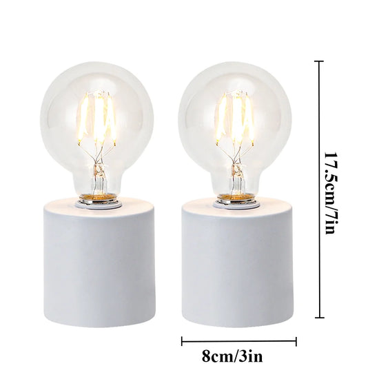 Set of 2 7"Tall White Table Lamp Battery Powered(White)